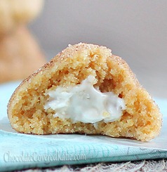 Cinnamon Sugar Pillow Cookies. These are like a cinnamon roll, a sugar cookie, and a cream cheese danish... all in the same cookie! http://chocolatecoveredkatie.com/2012/12/02/cream-cheese-stuffed-cinnamon-sugar-pillow-cookies/ 