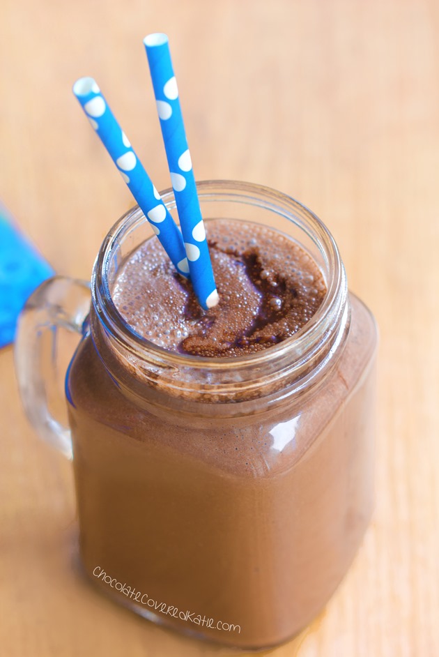 Chocolate Fudge Protein Shake - can be soy-free / dairy-free / no sugar added: http://chocolatecoveredkatie.com/2015/04/20/chocolate-fudge-protein-shake/ 