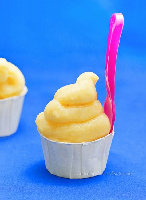 Easy recipe for Disney's popular cult classic frozen dessert --- just 5 ingredients:   http://chocolatecoveredkatie.com/2013/06/05/dole-whip-recipe-bring-disney-to-your-kitchen/